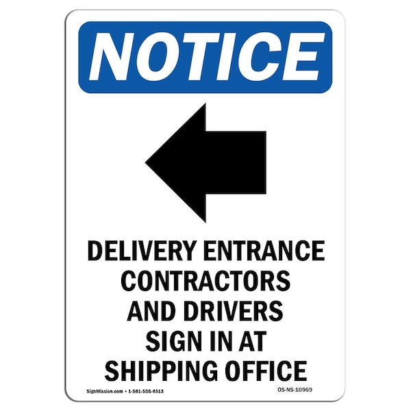 Signmission OSHA Sign, 24" H, Rigid Plastic, Delivery Entrance Sign With Symbol, Portrait, 1824-V-10969 OS-NS-P-1824-V-10969 - main